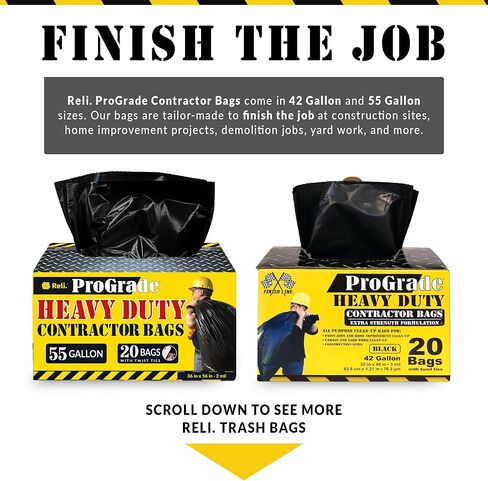 Reli. Contractor Garbage Bags 55 Gallon | 40 Trash Bags | Heavy Duty | Black Contractor in Saudi Arabia