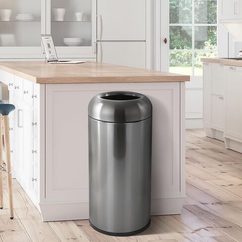 WICHEMI 16 Gallon Commercial Large Trash Can, Bullet Outdoor Trash Bin with Open Top Lid, Brushed Stainless Steel Garbage Can, Silver in Saudi Arabia