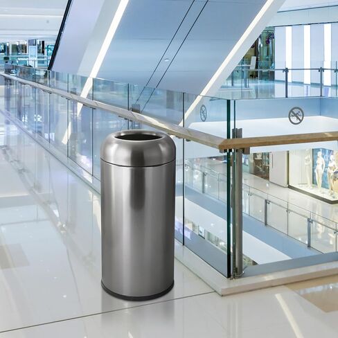 WICHEMI 16 Gallon Commercial Large Trash Can, Bullet Outdoor Trash Bin with Open Top Lid, Brushed Stainless Steel Garbage Can, Silver in Saudi Arabia