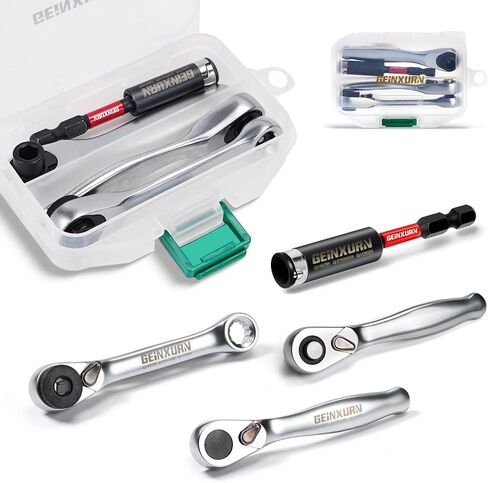 Mini Ratchet Wrench& Bit Holder Set 4 Pcs, 1/4" Drive Ratchet Handle Wrench, 72-T Quick-Release Reversible Socket Wrench, Impact Extension Bit Holder with Case in Kuwait