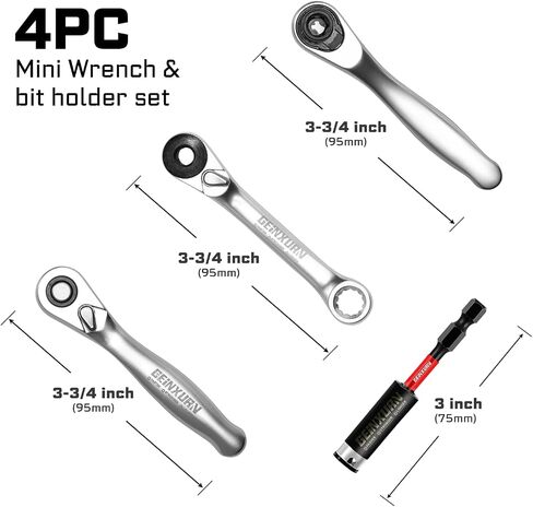 Mini Ratchet Wrench& Bit Holder Set 4 Pcs, 1/4" Drive Ratchet Handle Wrench, 72-T Quick-Release Reversible Socket Wrench, Impact Extension Bit Holder with Case in Kuwait