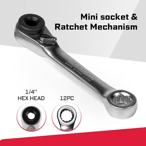Mini Ratchet Wrench& Bit Holder Set 4 Pcs, 1/4" Drive Ratchet Handle Wrench, 72-T Quick-Release Reversible Socket Wrench, Impact Extension Bit Holder with Case in Kuwait