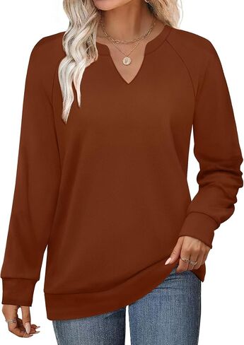 SAMPEEL Sweatshirts for Women V Neck Long Sleeve Shirts Lightweight Sweaters Fall Fashion Tops Outfits 2025 in Kuwait
