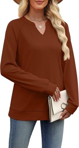 SAMPEEL Sweatshirts for Women V Neck Long Sleeve Shirts Lightweight Sweaters Fall Fashion Tops Outfits 2025 in Kuwait