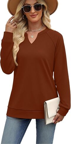 SAMPEEL Sweatshirts for Women V Neck Long Sleeve Shirts Lightweight Sweaters Fall Fashion Tops Outfits 2025 in Kuwait