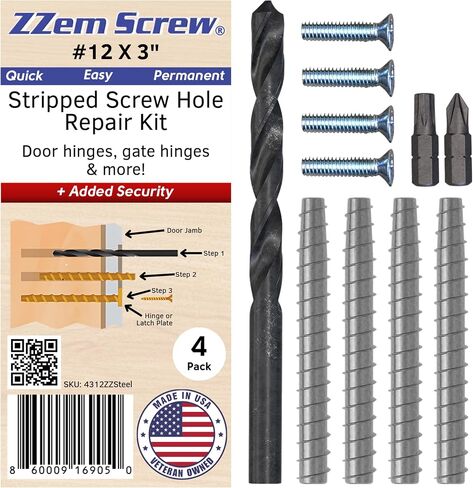 8-Pack #12 x 3 Inch Permanent Stripped Door Hinge Repair Kit Wood Repair Screw Kit - Fix Stripped Screw Hole in Door Jamb & Doors Fits 12-24 Machine Screws (Flat, Pan, Hex Head) - Heavy Duty Anchors in Saudi Arabia