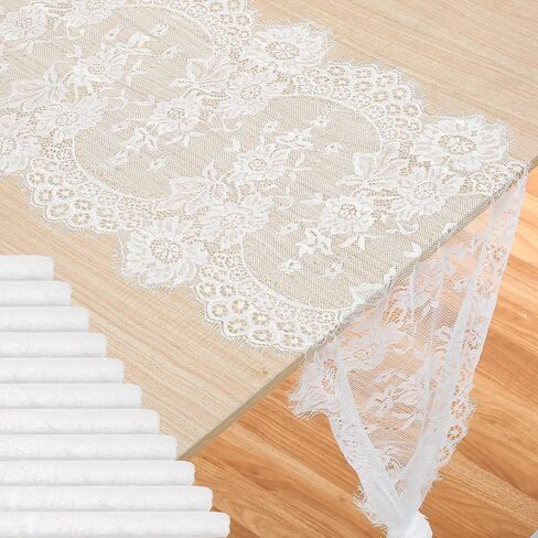 cobee 12 Pcs White Lace Table Runners, 14 x 120 Inch Rustic Embroidered Boho Table Runner Vintage Floral Wedding Decoration for Bridal Shower Vintage Party Decor in Saudi Arabia