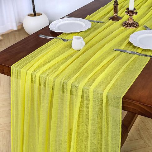 Orange Summer CheeseceCloth Table Runner 120 inch Rustic Boho Cheese Cloth 10ft Area Gauze Table Runner for Holiday حفل زفاف ديكور دش الزفاف الصغير in Saudi Arabia