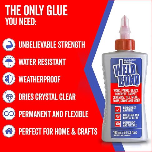 Weldbond Multi-Surface Non-Toxic Adhesive Glue, Bonds Most Anything! Wood Glue for Furniture or on Glass Fabric Mosaic Ceramic Carpet Tile Stone & More. Dries Crystal Clear. 14.2oz /420ml (2 Pack) in Saudi Arabia