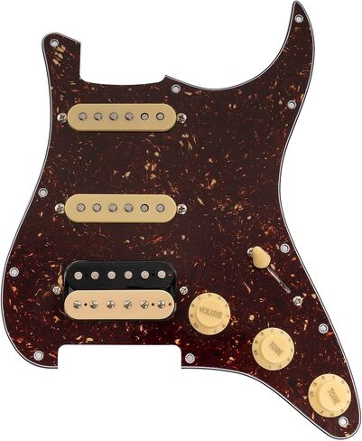 MusicLily Pro-Se ST-HSS-60SE Pickguard مسبقًا مع Alnico 5 Pickups 5-Way Switch للغيتار الكهربائي Strat ، 3ply Black in Kuwait