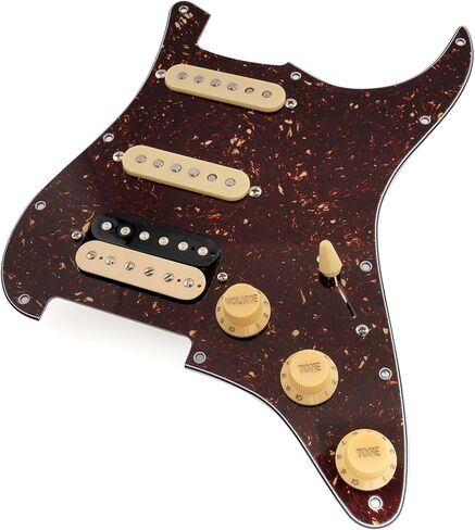 MusicLily Pro-Se ST-HSS-60SE Pickguard مسبقًا مع Alnico 5 Pickups 5-Way Switch للغيتار الكهربائي Strat ، 3ply Black in Kuwait