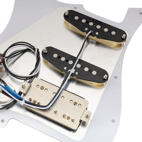 MusicLily Pro-Se ST-HSS-60SE Pickguard مسبقًا مع Alnico 5 Pickups 5-Way Switch للغيتار الكهربائي Strat ، 3ply Black in Kuwait