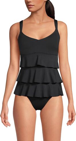 Lands' End Women's Ruffle Fauxkini One Piece Swimsuit 12 Black in Kuwait