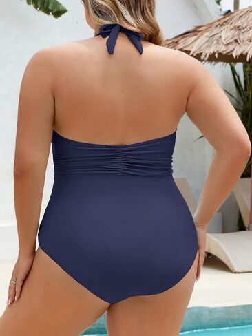 B2Prity Women's Plus Size One One Swimsuit Control Control Ruched Druched Simpling Suit Halter V Deckwear in Saudi Arabia