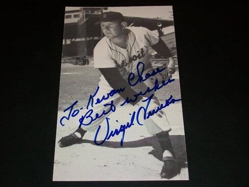 النمور Virgil Trucks Auto موقعة 4x6 بطاقة صور JSA C - بطاقات البيسبول موقعة in Kuwait