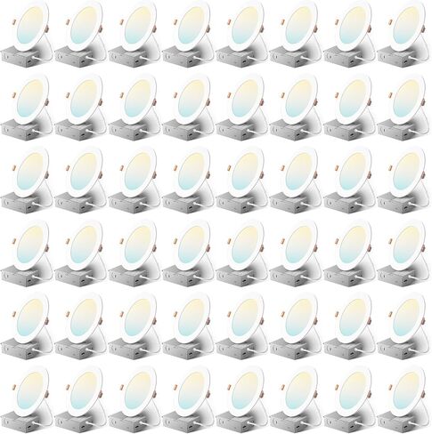 Amico 48 Pack 6 Inch 5CCT Ultra-Thin LED Recessed Ceiling Light with Metal Junction Box, 2700K-5000K Selectable, 12W Eqv 110W, Dimmable Canless Wafer Downlight with Plastic Trim, 1050 Lumens -ETL&FCC in Saudi Arabia