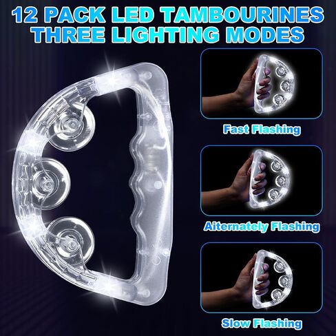 Yunsailing 12 Packs Light up Tambourines With White Flashing LED Handheld Percussion Instrument Glow in The Dark Ring Metal Jingles for Teenagers Adults Wedding Concerts Performance Party Favors Bulk in Saudi Arabia