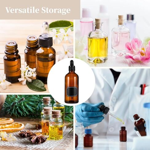 Homaisson 24 Pack 3.4 أوقية زجاجة قطارة زجاجية ، 100 مل من الزجاجات العطرية العنبر مع القمع ، الملصقات والفرش ، زجاجات صبغة تسرب معطرات العين للعطور وزيت الشعر وسوائل السفر in Saudi Arabia