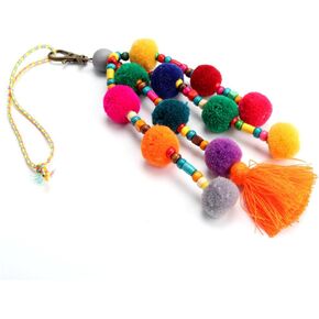 Colorful Pom Pom Beads Tassel Bag Charm Pendant Keyring Keychain for Women Purse Handbag Decor