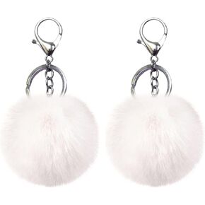 2PCS Pom Pom Keychain Artificial Fur Ball Keychains Fluffy Tote Pendant Car Bag Charm