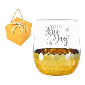 Birthday Gifts for Women Who Love Bee, Happy Bee Day Gold Rimmed Wine Glass