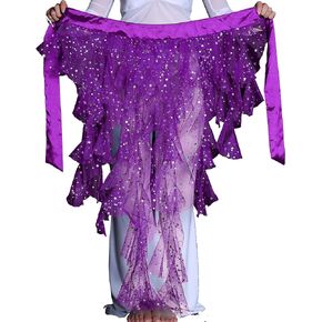 Women's Belly Dance Fox Triangle Waving Cut Hip Scarf Skirt with Tassel Highlight Mesh