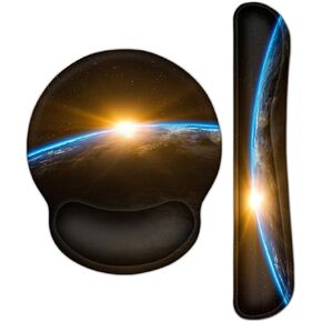Leather Round Mouse Pad Wrist Support & Gaming Keyboard Pad Set – Durable Ergonomic Anti Slip Non-Slip Base Rest Support - Brown