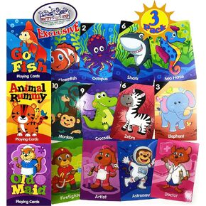 مجموعة ألعاب ورق اللعب الكلاسيكية الفاخرة من Matty's Toy Stop Deluxe Jumbo (6.75 بوصة × 4.75 بوصة) تتميز بـ Go Fish وOld Maid وAnimal Rummy - 3 عبوات in Kuwait