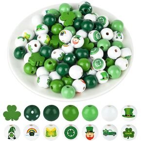 180 قطعة من الخرز الخشبي لعيد القديس باتريك، خرز خشبي أخضر، خرز شامروك محظوظ لصنع المجوهرات، 16 ملم من خرز البرسيم بيرة جنوم الزاهي لتزيين الحفلات في يوم باتريك in Kuwait