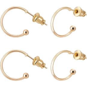 Beebeecraft 1 Box 30Pcs Half Hoop Earrings 18K Gold Plated Smooth Open Round Circle Hoop Earrings with 30Pcs Ear Nuts for Earring Making Supplies