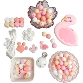 DIY Silicone Beads Ice Cream Set Necklace Bracelet Silicone Hexagon Beads Wooden Ring