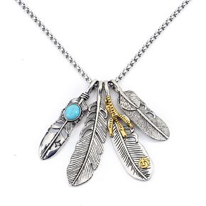 Jewelry Stainless Steel Silver Feather Feather Dangle Antique Feather Charms Pendant Necklace,DIY Key Chain Sweater Chain Necklace Jewelry Making Findings,2.7 inches (4 feathers)