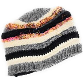 Hand Knit Wool and Recycled Silk Beanie Hat Fleece Lined Made in Nepal