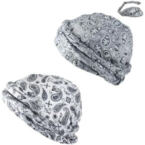 2 Pcs Men's Turban,Vintage Twist Head Wraps Durag Satin Lined Halo Turban Beanie Hat with Velcro Design