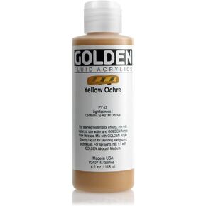 Fluid Acrylics by GOLDEN, Yellow Ochre, 4 fl. oz. Bottle, Professional Acrylic Paint, Semi-Opaque