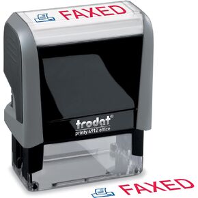 Trodat Stamp 4912 Office Printy with English Text FAXED – Self Inking, Red and Blue Ink, Impression Size 3/4" x 1-7/8"