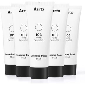مجموعة طلاء Arrtx White Gouache، 30 مل × 5 قطع، غواش أبيض دائم، ألوان مائية غير شفافة للمبتدئين والفنانين والخطاطين والمصممين in Kuwait