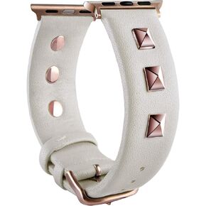 Golden Rivets Studs Leather Bands Compatible with Apple Watch Ultra SE Series 8 7 6 5 4 3 49mm 45mm 44mm 42mm 38mm 40mm 41mm, Jewelry Bracelet WristBand Replacement Strap for iWatch Bands