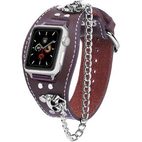Genuine Leather Band Compatible with Apple Watch Ultra 2/Ultra Bands 38/40/41/42/44/45/49mm Men Women Wrist, Skull Sport Leather Strap Bracelet Replacement Bands for iWatch Ultra Series SE 9 8 7 6 5 4 3 2 1