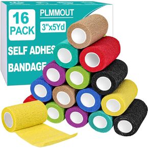 16 حزمة من الضمادات ذاتية اللصق، 3 بوصة × 5 ياردات، لفافة ضمادة متماسكة، غلاف بيطري ذاتي الالتصاق للحيوانات الأليفة، شريط رياضي مرن، شريط متماسك للرياضة، المعصم، الكاحل (متعدد الألوان) in Kuwait