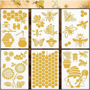 Bee Theme Stencils 6PCS - Reusable Honeycomb & Sunflower Painting Templates for DIY Wall Art, Furniture Painting, Floor Decor | PET Craft Stencils for Home Projects (11.7x8 Inch)