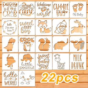 22pcs Baby Stencils, Baby Shower Stencils Baby Stencils for Painting Stencils for Fabric Painting Baby Shower for Baby Onesies Bib Bodysuit Bag Shirt Shoes