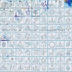 Teling 80 Pcs Flower Stencils Spring Bouquet Painting Stencils Reusable Wildflower Small Botanical Floral for Painting on Wood Wall Canvas Crafts Home Furniture Sign, 3 x 3 Inch