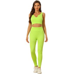 Allegra K Women's Workout Set Seamless Ribbed Bra High Waisted Leggings Sets