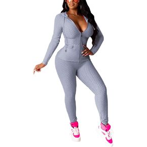 إمرأة 2 قطعة طقم رياضي عادية كم طويل الرمز البريدي هوديي البلوز و نحيل السراويل الطويلة Sweatsuits ملايس الركض