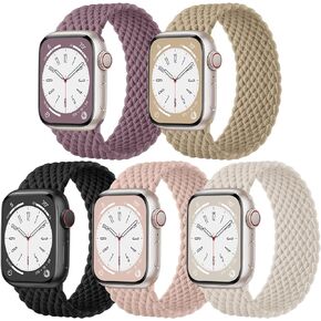 Zedoli 5 Pack Braided Solo Loop Compatible with Apple Watch Band 40mm 44mm 38mm 42mm 44mm 45mm 49mm for Women Men, Stretchy Nylon Sport Wristband Strap for iWatch Bands Series 9 8 7 6 5 4 3 2 1 SE Ultra Ultra 2