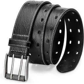 Men's Leather Belt Fashion Double Prong Belt Classic Casual Belts Heavy Duty Work Belts For Jeans Pants