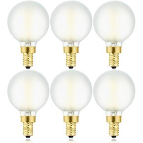 Leools Dimmable g16.5 led Frosted Bulb e12 g16 1/2 led Candelabra Bulb 60w led Edison Bulb 3000K Soft White 600lm ac120v 6w g50 led Globe Bulb for Chandelier,Vanity and Ceiling Fan Light Bulbs 6Pack