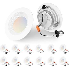12 حزمة 4 بوصة إضاءة LED متجددة 5CCT، 9W 800LM، قابلة للتحديد 2700K-5000K قابلة للتعتيم، مصابيح LED يمكن أن تضيء إضاءة مجوفة 4 بوصة للسقف - ETL & ES