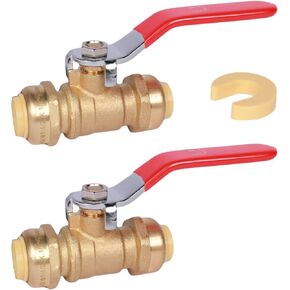 Shut Off Ball Valve 1/2 Inch, Ball Shutoff Valves, Push Fit Full Port Water Shut Off Valve with Discount Clip, Push to Connect PEX, Copper, CPVC, Pack of 2